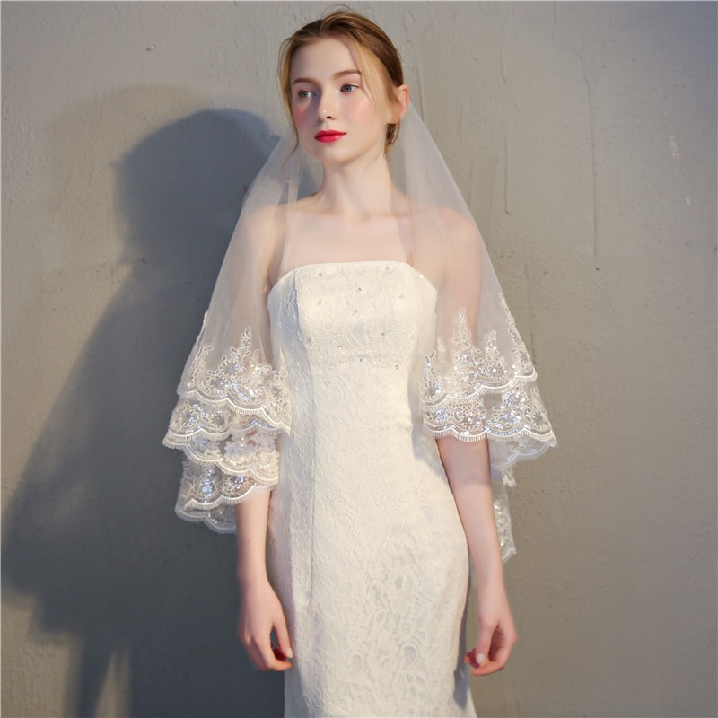 Essential Quality Deartiara White Elbow Tulle 2 Layer Lace Edge Squin Wedding Bridal Long Veil Premium Reliable - Image 4
