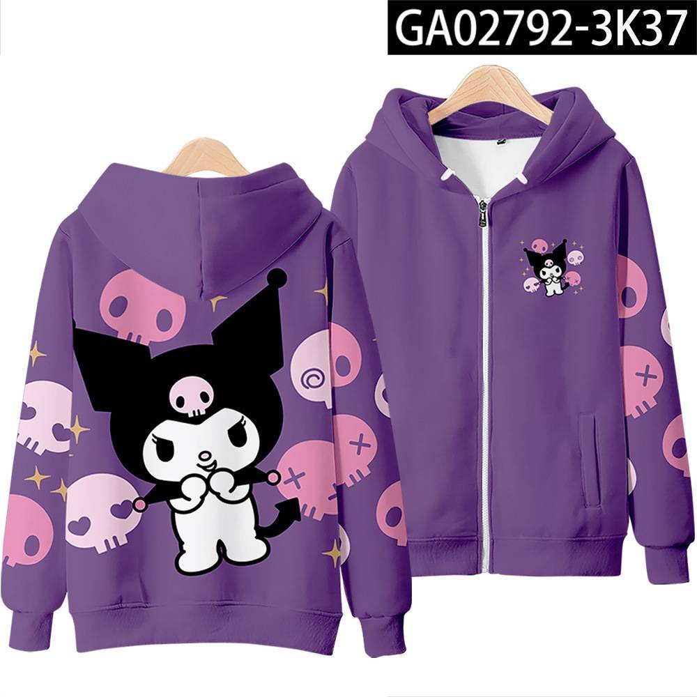 NEW Anime Kuromi My Melody Jacket Hooded Tops Long Sleeve Coat Casual Loose Graphic Sports Outerwear Plus Size