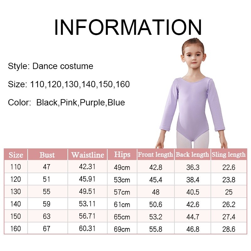 Purpose Versatile Kids Dance Costume Girls Long Sleeves Ballet Bodysuits Gymnastics Training Clothes - Image 5