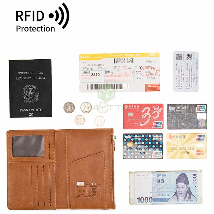 Maytto Multifunction Passport Holder Fashionable Passport Cover Frosted PU Travel Bag Wallet Ticket Holder with Zipper