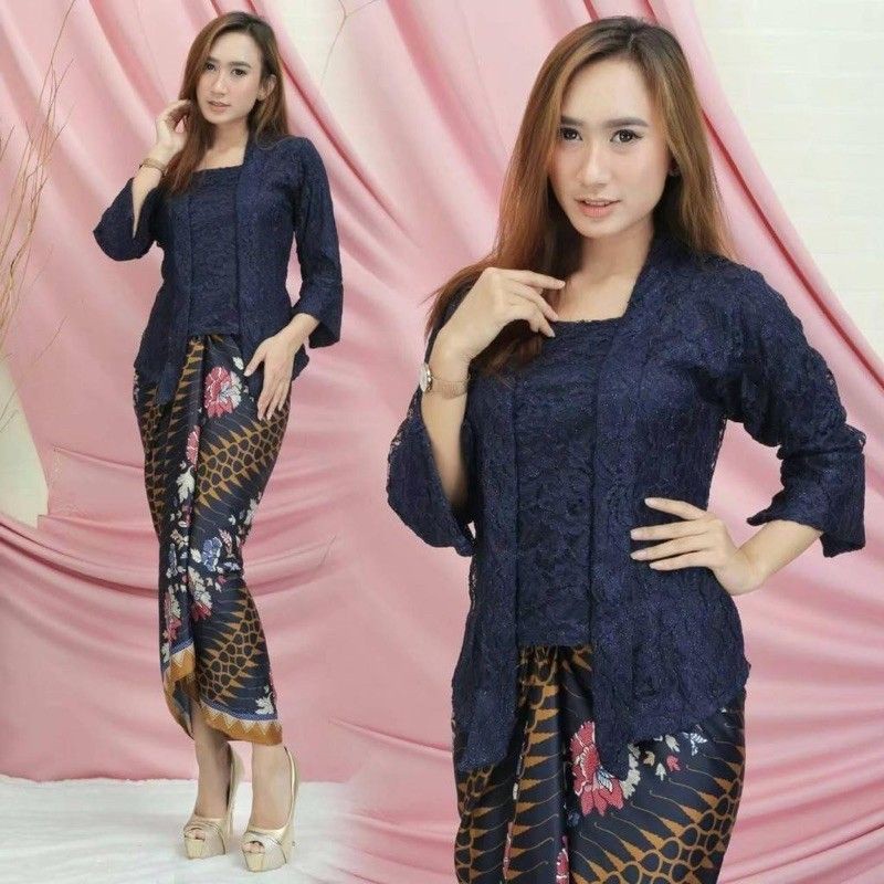 Reliable Durable Set Of KUTUBARU MODERN KEBAYA Brokate / Javanese Blouse KARTINI MIX Skirt LILIT ENCIM NATALAN NAVY E... - Image 4