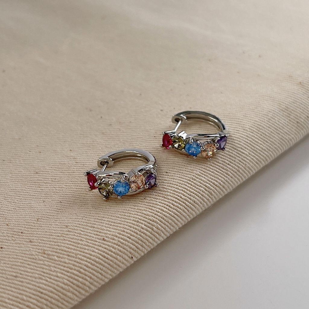 Quality Have Korean Niche Design Colorful Zircon Small Earrings Contrast Color Unique Row Diamonds Cute All-Match Fem... - Image 5