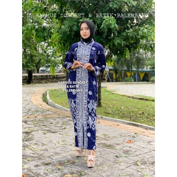 Multi Quality Couple GAMIS BATIK SONGKET PALEMBANG NAVY SILVER Have - Image 4