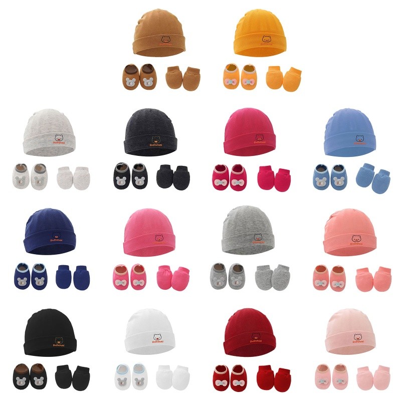 Premium Have OMG* 1 Set Baby Anti Scratching Gloves Hat Foot Cover Soft Cotton Newborn No Scratch Mittens Socks Beani... - Image 2