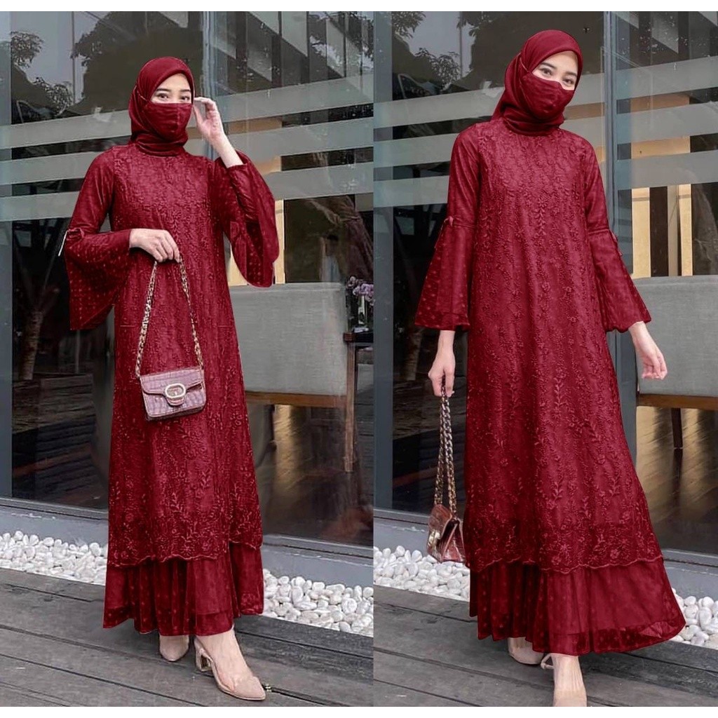 Quality Essential Maxi Crazy DRESS RIRIN M-XXL JUMBO GAMIS TILE ONDE Embroidery Beautiful Party MUSLIMAH 10 Colors Have - Image 3