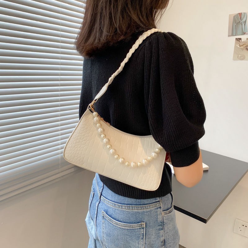 Accessory Casual French retro pearl underarm bag baguette female 2021 new high-end sense of niche design one-shoulder... - Image 4