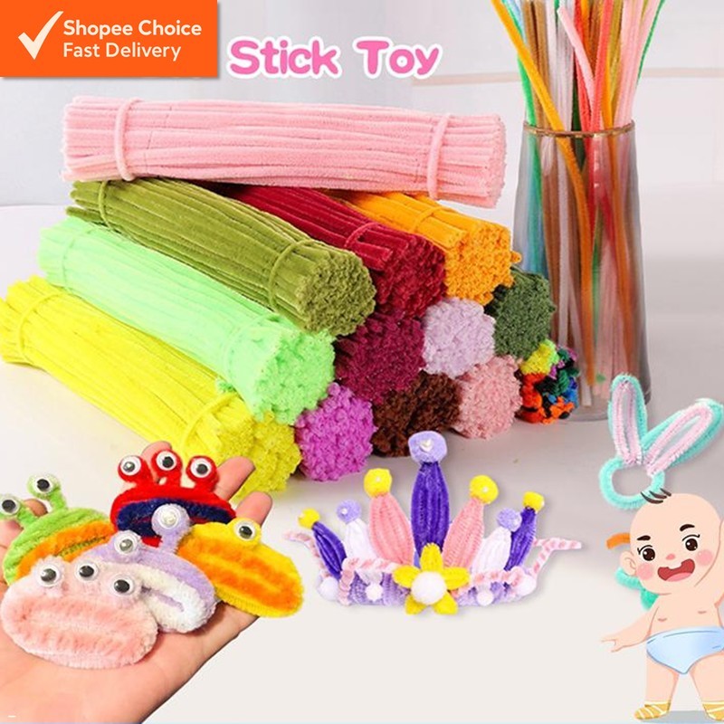 Colorful Chenille Stems Children DIY Dawai Bulu Flower Wire Craft Materials Pipe Cleaner 100pcs
