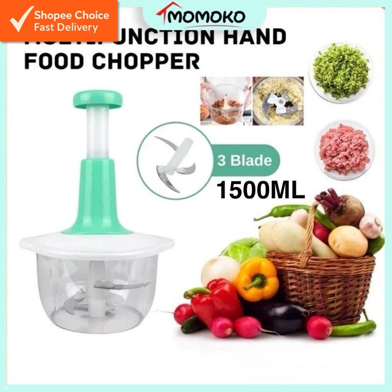 Hand Press Push Food Processor Chopper 1500ML Chopping Fruits Vegetable Slicer Cutting Kitchen Tools