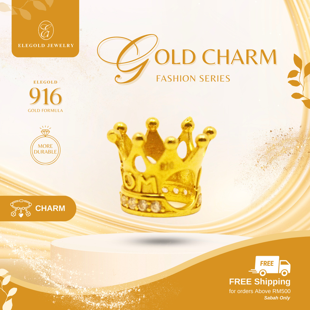 916 MOM Crown CZ Stone Loket Gold Charm | Elegold