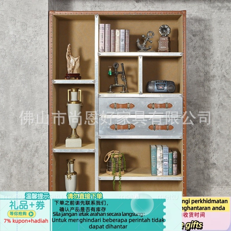 Get 10% coupon+gift】trial Style Retro Aluminum Rivet Display Cabinet Office Study Personality Bookcase Bar Creative Show