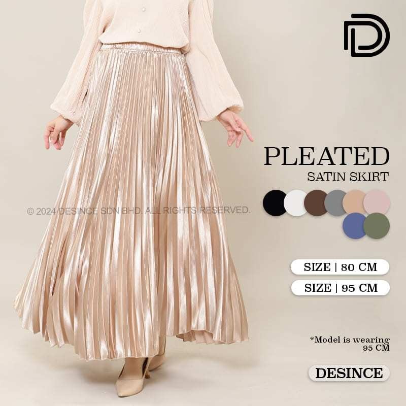 ?? DESINCE Women Skirt Satin Pleated High Waist A Line Skirt Long Skirt Labuh Fashion Maxi Skirt Kembang Muslimah WP 052