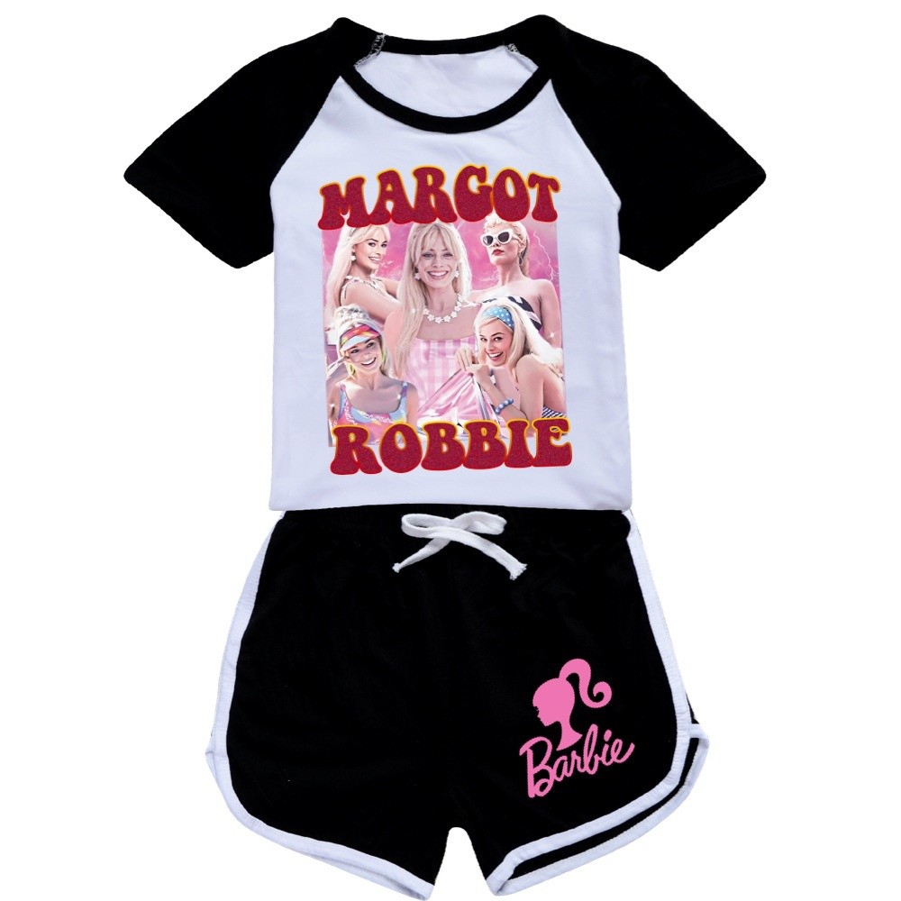 Must Purpose Ready Stock Barbie Movie Cartoon Printed Girls' Short Sleeve Shorts Sports Set Fashion Casual Kids Home ... - Image 3