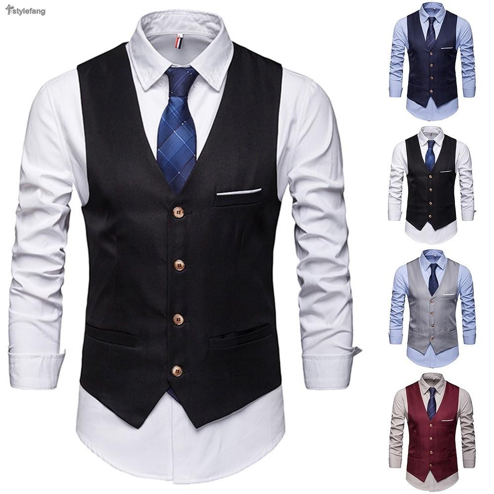 Must Reliable STYLEF-~Fashion Men Vests Waistcoat Solid Color V Neck Sleeveless Buttons Blazer Plus Size Formal Busin... - Image 4