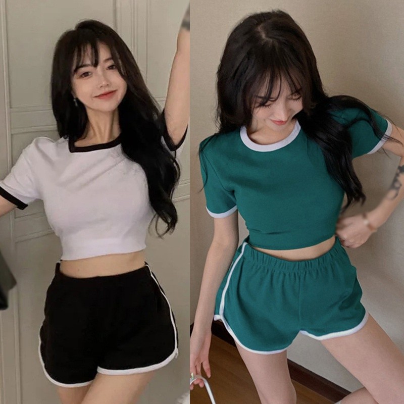 Premium Purpose 1 Set Women Sports Slim Casual Crop Top High Waist Shorts Tops Pants - Image 2