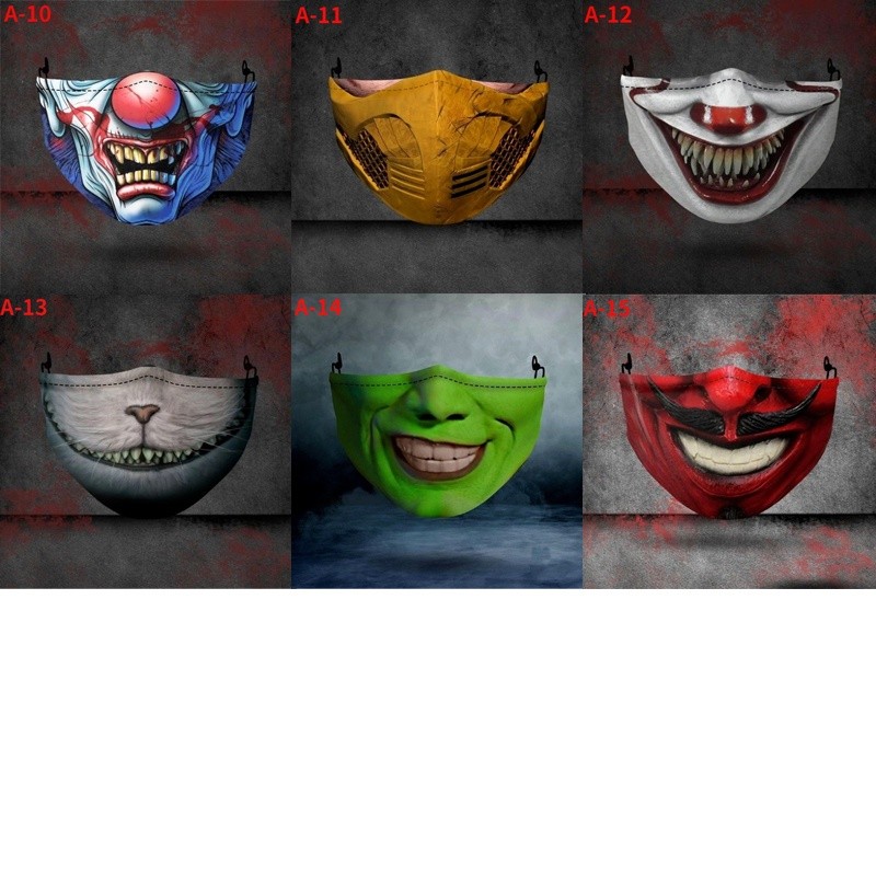 Versatile Premium pelitup muka seram hantu 3D Clown Face Mask Washable Reusable Joker ghost Halloween Adult kids part... - Image 5