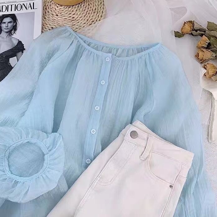 Purpose Durable New Style Pleated Lantern Sleeve Sunscreen Loose Shirt Women Summer Versatile - Image 4