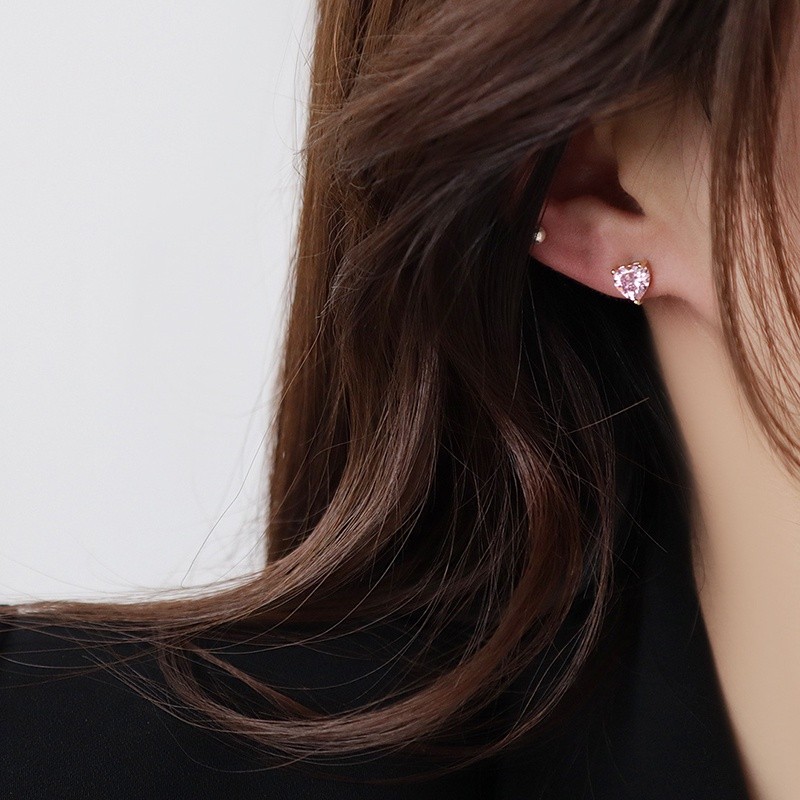 Versatile Quality H7353 Heart shaped 2pes Asymmetric Peach Pink Zircon Shining Diamond Earbone Clip Integrated Earstu... - Image 5