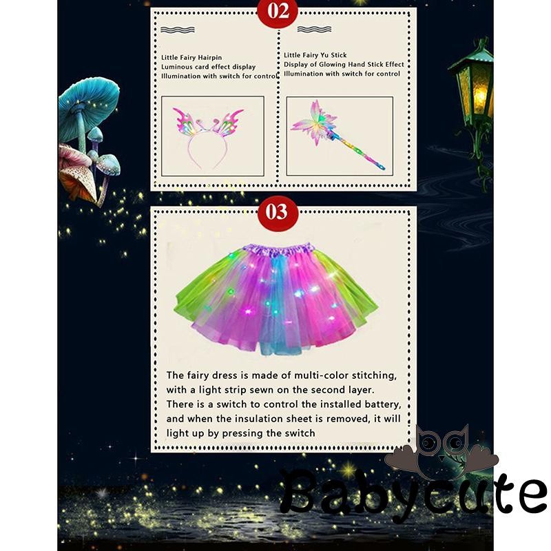 Must Reliable BB-Kids Girls Halloween Costume Light-up Tulle Skirt Butterfly Wings Fairy Stick Headband Party Favor C... - Image 4