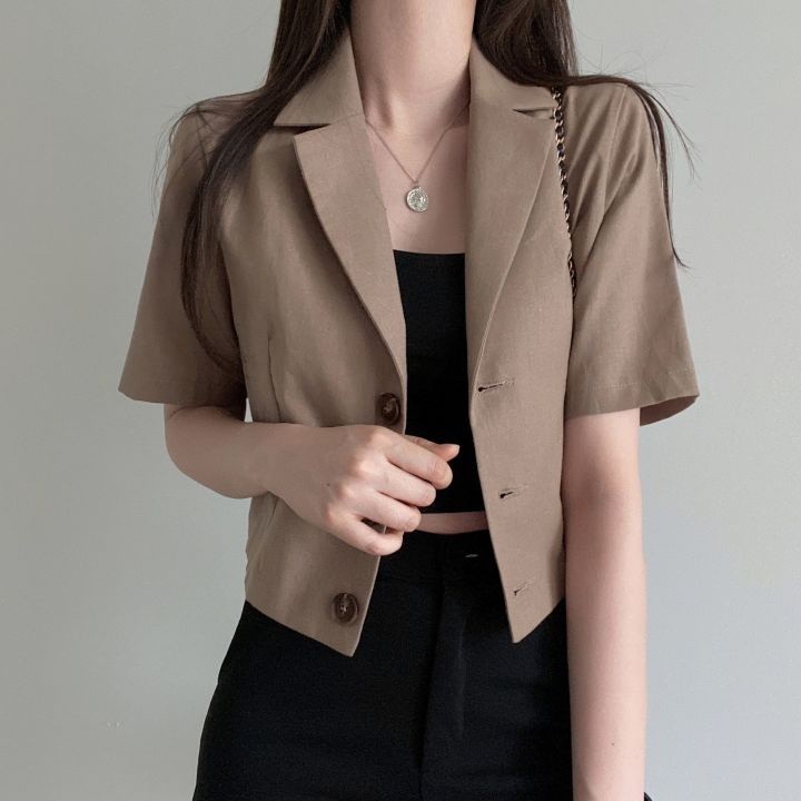 Premium Multi Zuoan Spring Women's Blouse Korean Style Cardigans Loose Casual Solid Color Short-sleeved Blazer Durable - Image 4