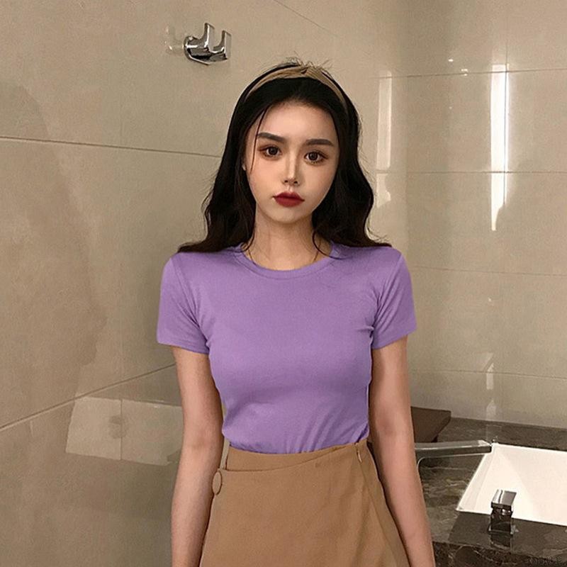 Quality Have Fashion Women's Cute Mock Neck Short Sleeve T Shirts Lettuce Trim Juniors Tee Tops - Image 3