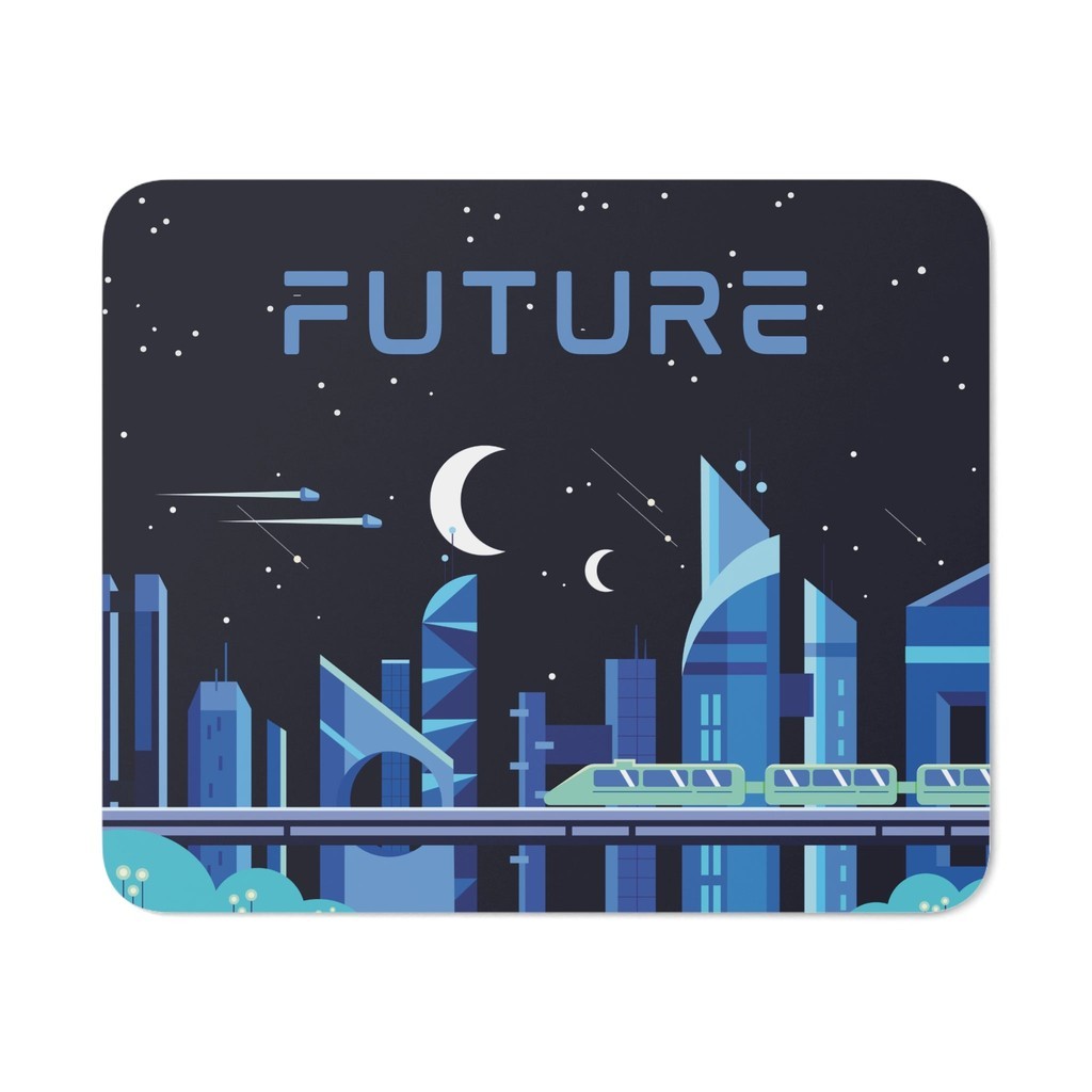 Cerulean Navy Modern Tech Illustrative City Night Future Mouse Pad