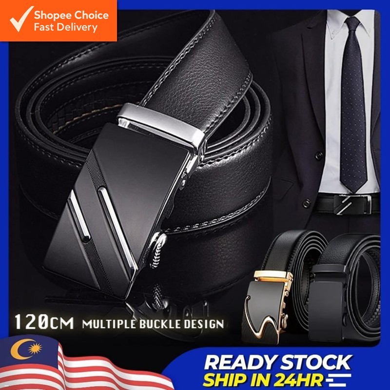 [Local] Men Leather Belt 120cm Automatic Buckle Belts Formal Tali Pinggang Kulit Lelaki MA 100