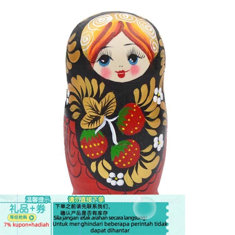 Get gifts/AT#Russian Matryoshka Doll 5Layer Painted Doll Bright-Colored Clothes Village Woman Multicolor Black Strawber