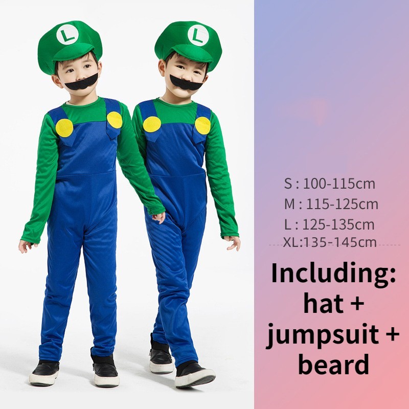 Premium Durable Adult Kids Super Mary Halloween Costume Role-playing Set Cartoon Mario Uniform Family Parent-child Cl... - Image 5