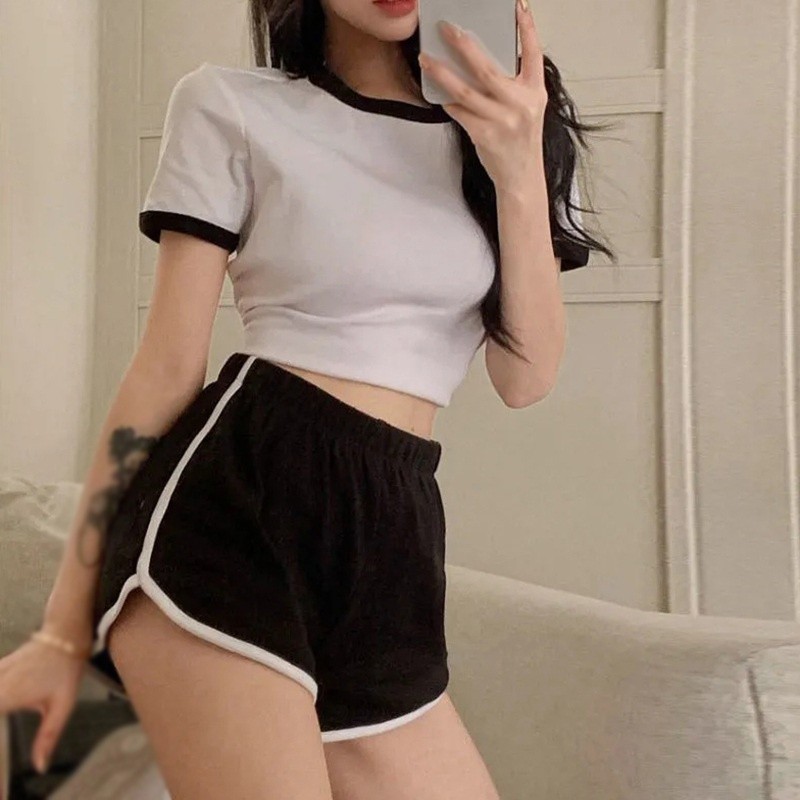 Premium Purpose 1 Set Women Sports Slim Casual Crop Top High Waist Shorts Tops Pants - Image 4