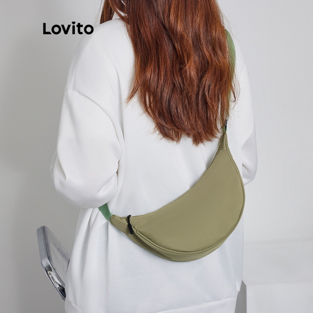 Accessory Travel Lovito Casual Plain Minimalist Hobo Half Moon Shoulder Tote Bag L41BA16 (White/Green/Black) Mini Daily - Image 4