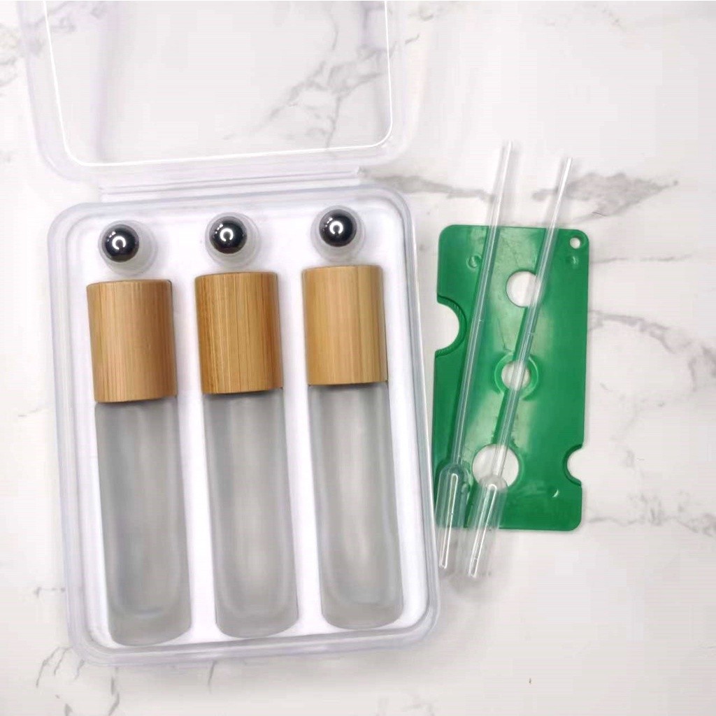 opener Must 3 pieces essential oil bottles white forsted stainless roller bamboo caps straws - Image 2
