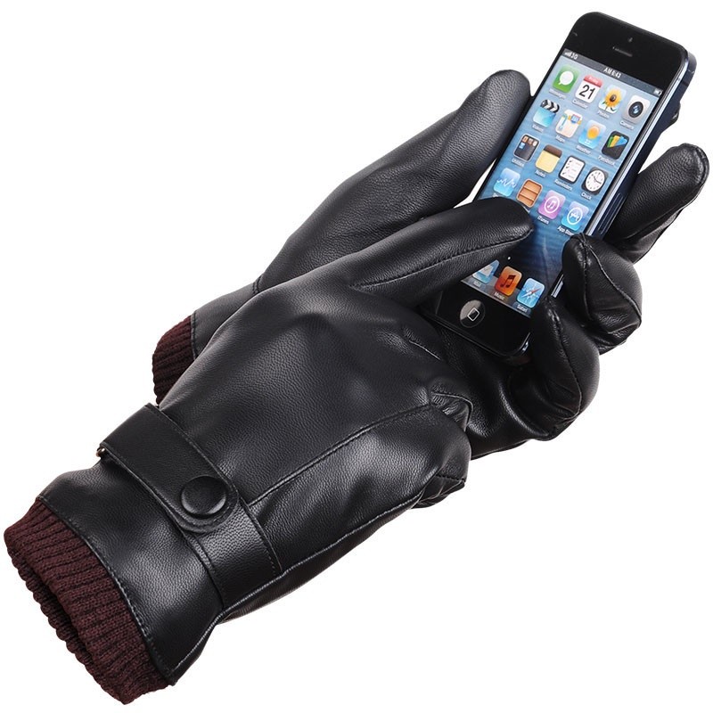 Versatile Durable Men Winter Windproof Gloves Touch Screen Keep Warm Driving Male Autumn Fashion Black Leather - Image 5