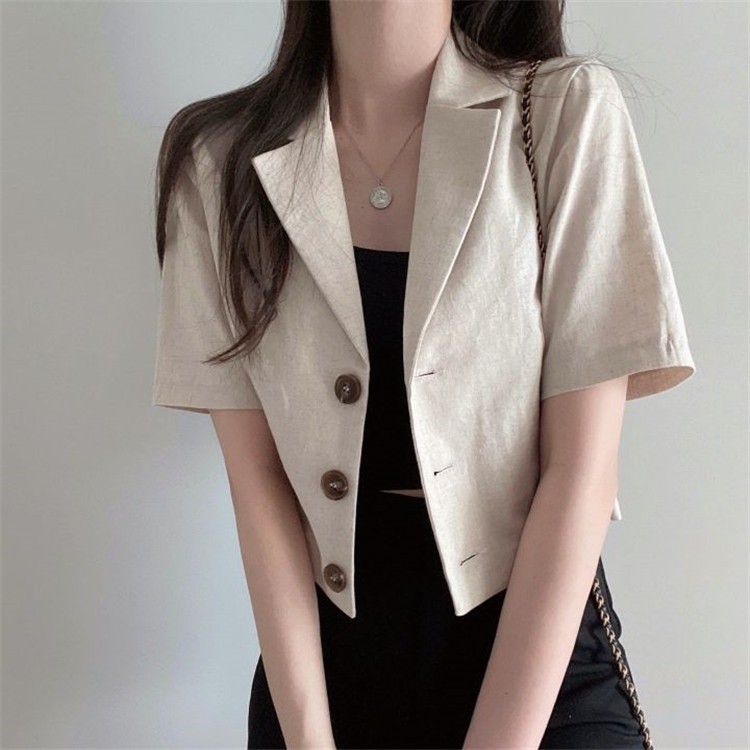 Premium Multi Zuoan Spring Women's Blouse Korean Style Cardigans Loose Casual Solid Color Short-sleeved Blazer Durable - Image 5