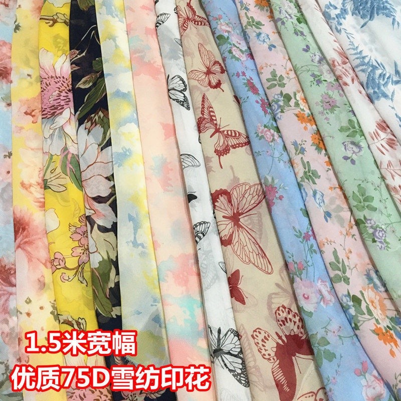 Reliable Quality Chiffon Printed Fabric Costume Hanfu Cool Dress Shirt Floral Slightly Transparent Clothing