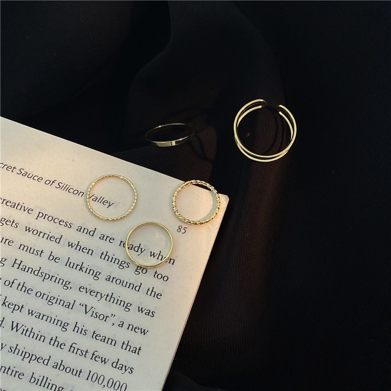 Quality Must 5Pcs/Set Korean Minimalist Smooth Gold/Black Geometric Metal Rings / Women Trendy Simple Stackable Knuck... - Image 4