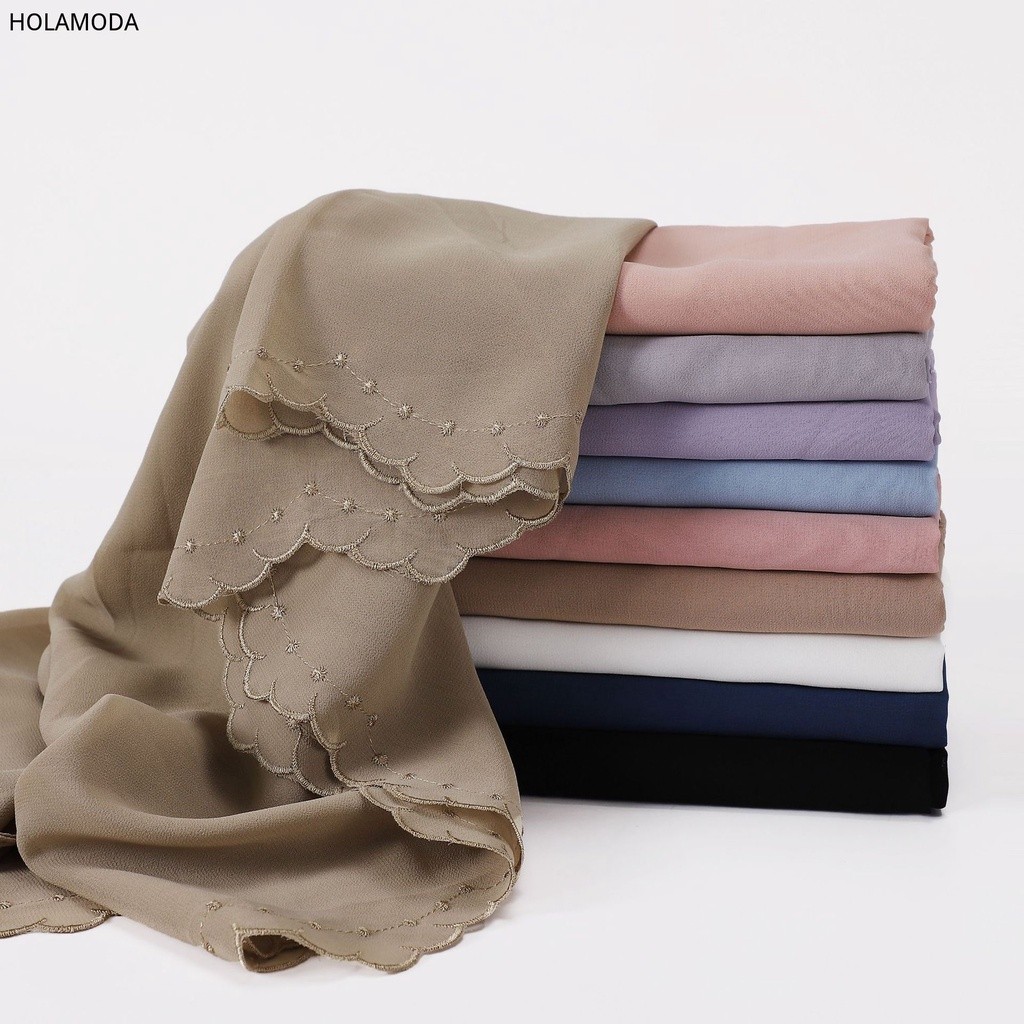 Premium Must New Style Chiffon Shawl Sulam Edge Embordiery Pearl Scarf Women's Headscarf Head Muslim Gauze Hijab Purpose - Image 4