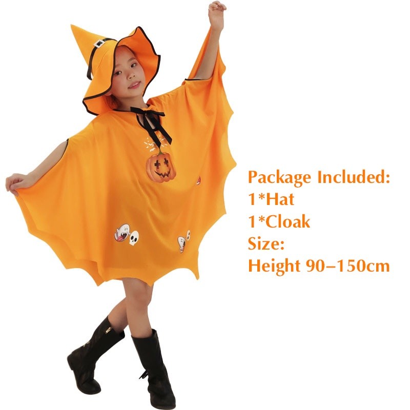 Have Essential New Halloween Cloak Kids Boys Girls Witch Cosplay Pumpkin Costume Hat Set