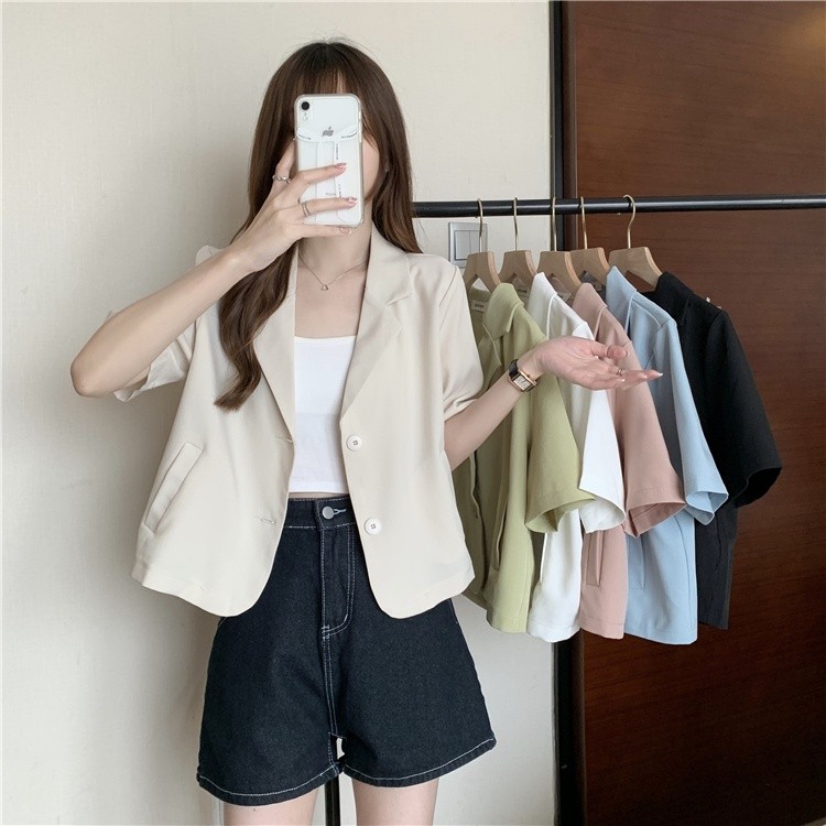 Premium Purpose XIAOZHAINV Korean style fashion suit women casual all match thin short sleeved jacket Have - Image 4
