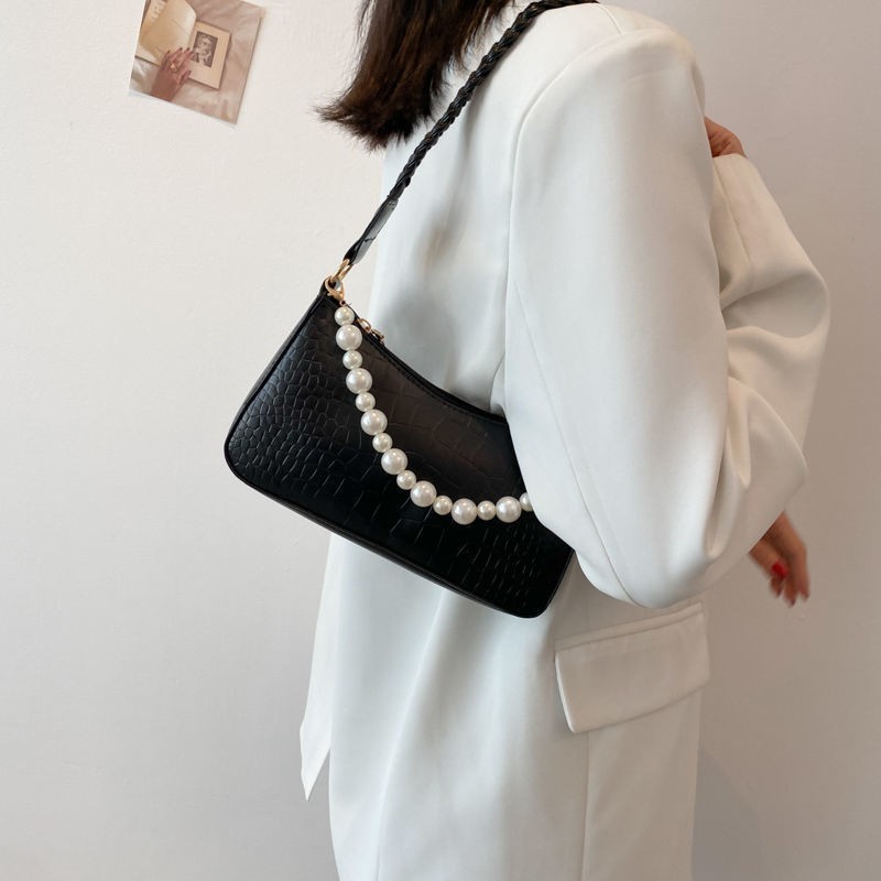 Accessory Casual French retro pearl underarm bag baguette female 2021 new high-end sense of niche design one-shoulder... - Image 5