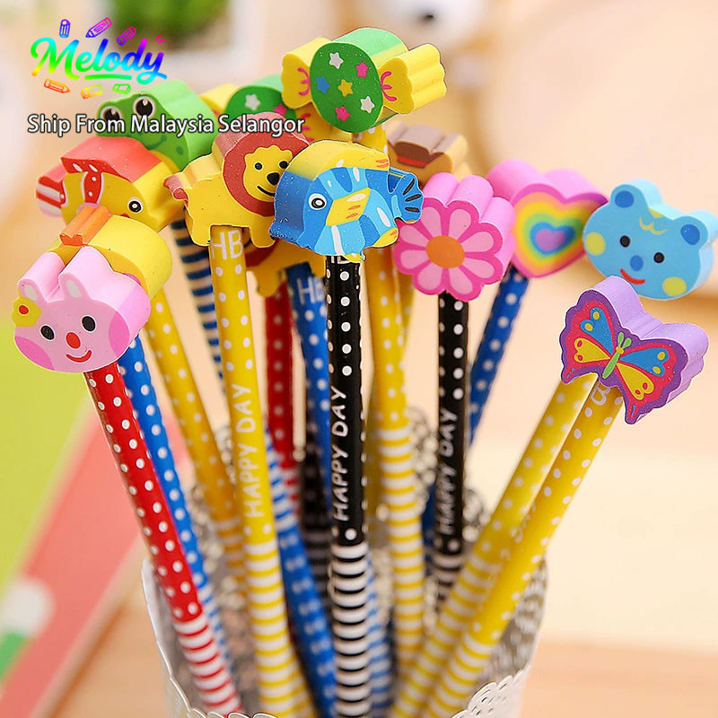 Cute Pencil With Eraser Rubber Head Study Cartoon Children Gift Kids School Supplies Stationery