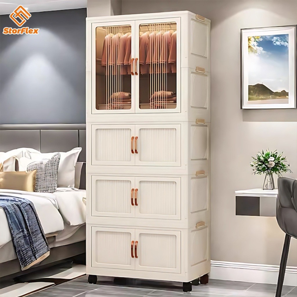 L80cm Wardrobe Storage Almari Baju Plastik Kukuh Cabinet Multipurpose Folding Stackable Storage Cabinet With Pulley 折叠衣櫃