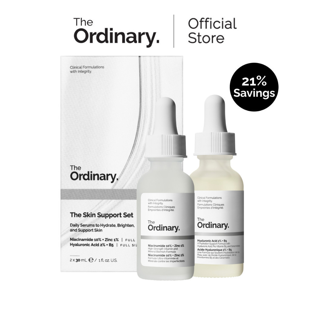 The Ordinary The Skin Support Set |  Niacinamide + Hyaluronic Acid, Bestselling Serums