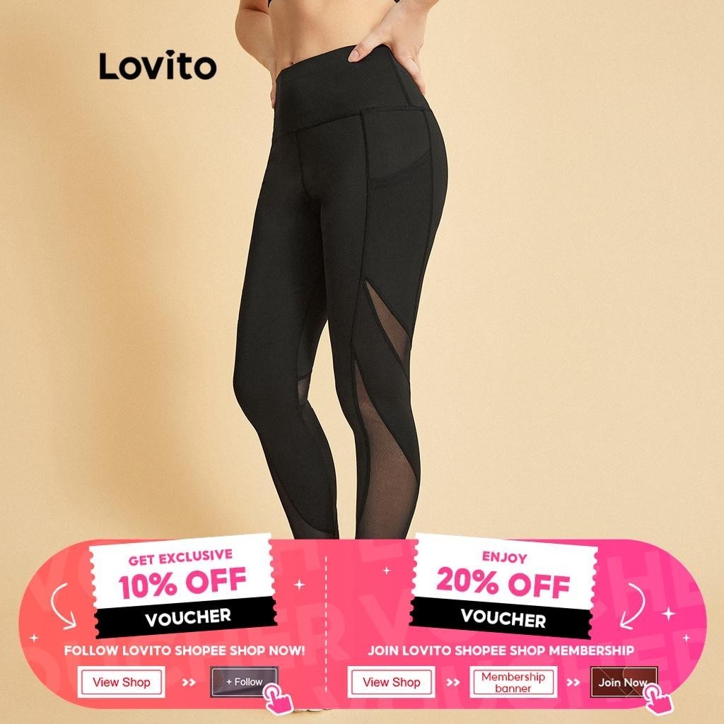Premium Essential Lovito Butt Lifting Slimming Training Yoga Wrinkle-resistant Contrast Mesh Women Sports Legging L34... - Image 3