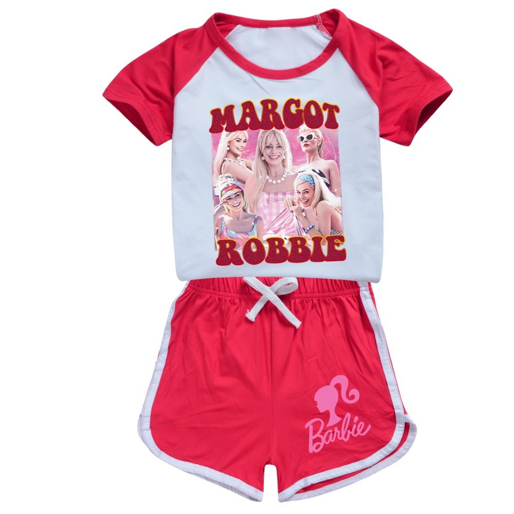 Must Purpose Ready Stock Barbie Movie Cartoon Printed Girls' Short Sleeve Shorts Sports Set Fashion Casual Kids Home ... - Image 5