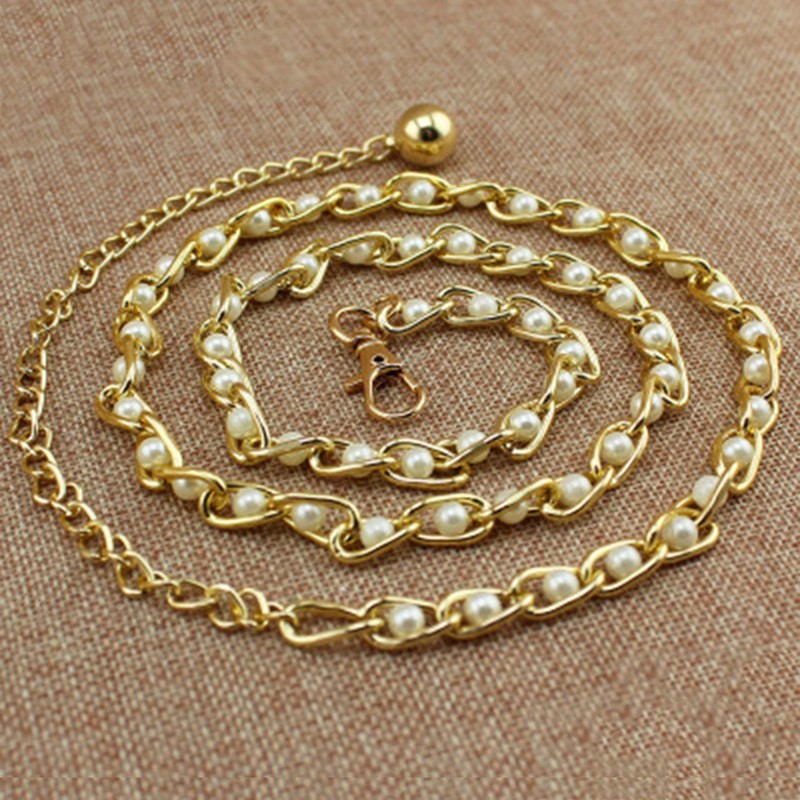 Essential Must MURAH Fashion Woman Belts Sweet Pearl Long Belt Chain Metal Waist Have - Image 2