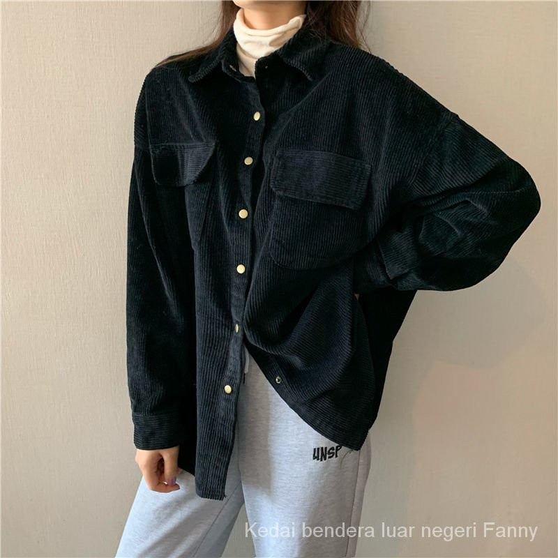 Premium Must 2021 autumn new Korean women's shirt Polo pilot design sense corduroy loose thin coat button Multi Reliable - Image 4