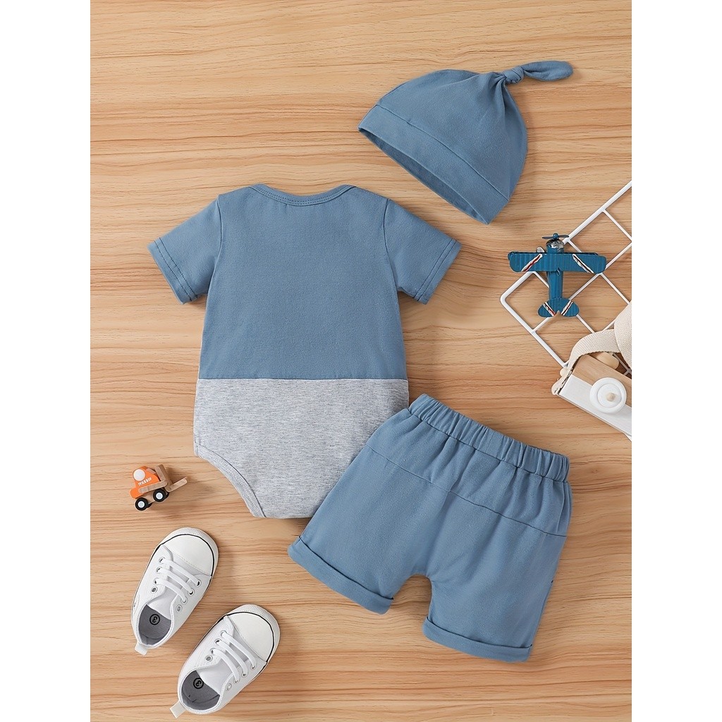 Premium Essential Clothes Baby Boy 3-24 Months 3PCS Newborn Clothing Set Short Sleeves Little BOOS Print Bodysuit Hat... - Image 5