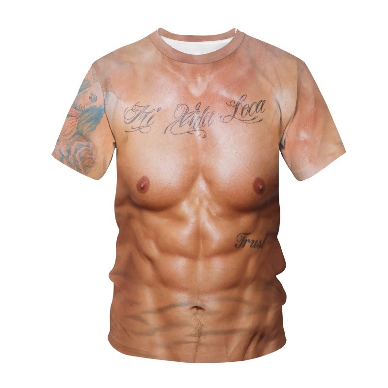 Interesting 3d Fitness t-Shirt Man, Short-Sleeved Fitness t-Shirt, Street Clothing, Cosplay, Fake Fitness Clothing, 2023