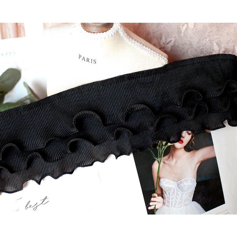 Must Essential 1 meter price Border Lace stretch double fungus wrinkle chiffon elastic pleated skirt DIY Durable - Image 4