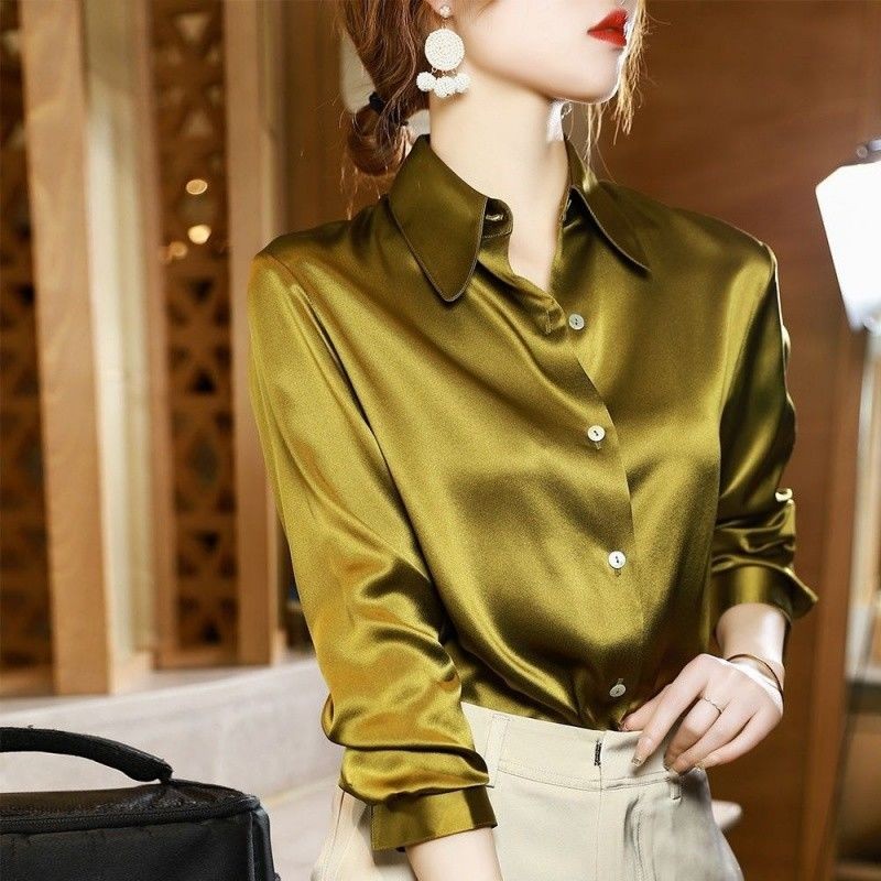 Reliable Quality Heavy Satin Simulation Silk Shirt Women Autumn New Style 2022 High-End Western Top Essential - Image 5